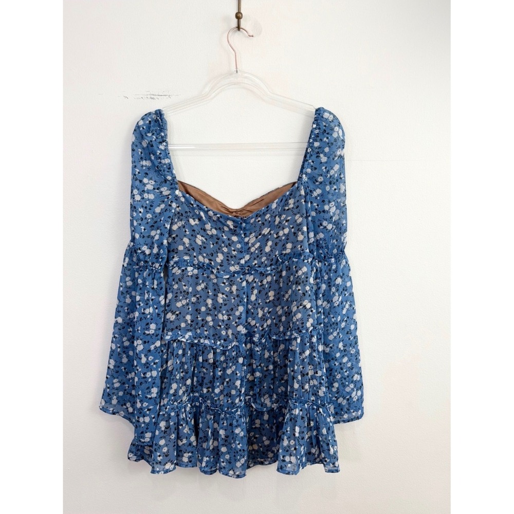 MAJORELLE Ailish Blue Floral Cutout Bell Sleeve Mini Dress Size S - Picture 7 of 7